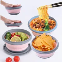 3pcs 세트 휴대용 실리콘 접이식 그릇 망원경 접을 수있는 샐러드 접시 식품 그릇 부엌 야외 캠핑 식탁