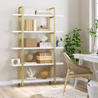 Weißes Bücherregal und Bücherregal, Bücherregal aus Stahl, 5-stöckiges Bücherregal mit offenem Display für das Home Office, Weißgold