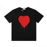 Erkek Siyah Tişörtler Tasarımcı İlkbahar Yaz Moda Sıradan Renk Klasik Kırmızı Aşk Grafiti Çelik Baskı Tasarım Saf Pamuk Yuvarlak Boyun Kısa Kollu Gömlek