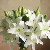 Decorative Flowers Artificial Lilies Six Heads Wedding Decoration Bouquet Home Living Room Flower Arrangement