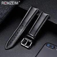 Watch Bands REMZEIM Calfskin Leather band Soft Material Band Wrist Strap 18mm 20mm 22mm 24mm With Silver Stainless Steel Buckle 230506
