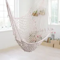 Fashion Cotton Rope Single Person Swing Hanging Hammock Chair Cradle with Wood Stretcher for Outdoor Camping