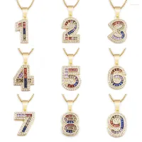 Cadenas Aibef Rainbow Zircon 0-9 Collar de número de ángel para mujeres Collares de suerte Joyería de cobre regalo
