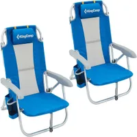 Kingcamp Low Sling Beach Cadeiras dobráveis ​​Cadeiras de praia de mochila com porta -copos para acampar ao ar livre, cadeira de acampamento para adultos, azul