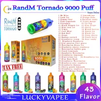 100% Original Randm Tornado 9000 Puffs Disponible Vape Pen E Cigarett 850mAh Uppladdningsbart batteri 18 ml Kassett Starter Kit Big Bar Kit Portable Package