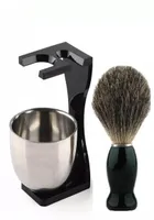 Pincel de afeitar el cabello del cabello de 26 mm Manija de madera transparente tazón de acero inoxidable para hombres Cepillos de afeitado húmedo Juego de regalo Q05247528818