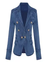 HIGH QUALITY New Fashion 2018 Designer Blazer Women039s Metal Lion Buttons Double Breasted Denim Blazer Jacket Outer Coat CJ1911918481