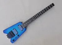 Guitarra elétrica sem cabeça azul com chama de bordo, folha de pau -rosa de pau -rosa 24 trastes