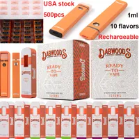 USA Lokala lager Dabwoods engångsvapspennor tomma 1 ml oljeanordningskidor 280mAh batteri laddas med mikro USB -laddare 10 smaker slumpmässigt 500 st per parti