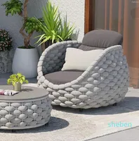 Camp Furniture Moderner Outdoor-Sofa-Sessel MIT GEWEBTEM SEIL UND ABNEHMBAREM KISSEN IN GRAU SCHWARZ
