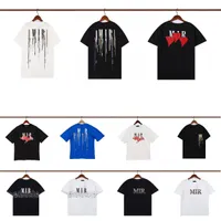 Camiseta de diseñador Amirs de edición limitada de 2023 año del conejo nuevas camisetas para parejas ropa de calle camisa de moda de verano diseño de estampado de letras con tinta salpicada pareja de manga corta