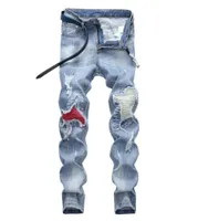 Ripped Fashion Jeans Pantalones de diseñador de ropa Light Blue Mens Slim Denim Straight Biker Hole Hip Hop Jeans Men5392352