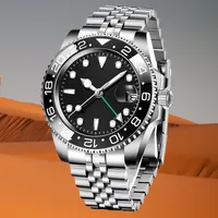 Montre de mode de luxe montres mécaniques automatiques montres pour hommes cadran noir avec chaîne de montre en acier inoxydable boîtier circulaire rotatif étanche montre de voyage hors domicile