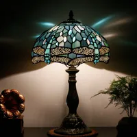 Tiffany Lampe de table Sea Blue Vitrail Lampe 18 Tall Libellule Style Bureau Liseuse Décor À Côté De La Chambre Salon Bureau À Domicile