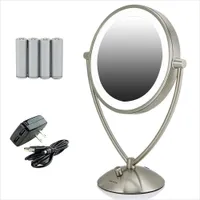 Espejo de maquillaje de mesa iluminado 9 5 pulgadas LED regulable 1X 5X Lupa 360 Batería de doble cara ajustable Lámpara de dormitorio operada por USB Vanity Co