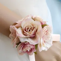 Flores decorativas de corsages de casamento feitos à mão Boutonniere Bride Damasa de noiva Flor Flower Artificial Suit Corsage