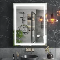 Espejo de baño montado en la pared regulable con LED de 32 x 24 LED, espejo de maquillaje de tocador con botón táctil antiniebla