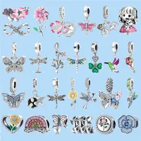 925 charm beads accessories fit pandora charms jewelry Spring Flower Charms Dragonfly Butterfly Pendant