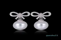 925 sterling silver earrings bowknot pearl fashion stud earrings crystal high quality women jewelry whole cheap pric7911433