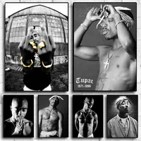 Обои черно -белые рэпер Tupac плакаты хип -хоп певец 2Pac Canvas Prim