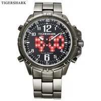 Brand Men Watch Dual Time Zone Stainless Steel Strap Digital Quartz Waterpoof Wrist Wristwatches260K