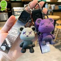 Ny söt lutning stjärnhimmel skybjörn nyckelchain tecknad djurdockan hänge rem design nyckelring för kvinnor väska ornament par gåvor