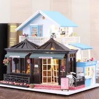 iiE Create Doll House Diy Wooden Dollhouse Fashion Coffee Shop Store Three Layer with Bedroom Miniature Furniture Toys for Girl Y2215D