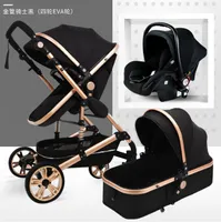 Barnvagnar# lyx multifunktionell 3 i 1 baby barnvagn bärbar hög landskap vikbar vagn röd guld född