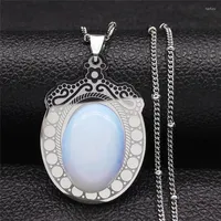 Pendant Necklaces 2023 Bohemia Moonstone Stainless Steel Charm Women Silver Color Chain Necklace Boho Jewelry Bijoux Femme N2202S04