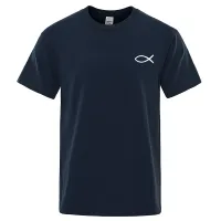 JESUS Fish Simplicity LOGO Impreso Camisetas Hombres Loose Oversize Camiseta Moda Transpirable Algodón Camiseta Ropa Calle