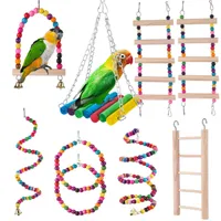 Bird Toys Set Swing Chewing Training Toys Small Parrot Hanging Hammock Parrot Cage Bell Perch Toys With Ladder Pet Supplies