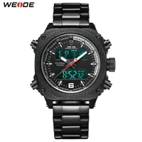 WEIDE Mens Sports Auto Date Week Display Digital Quartz Stainless Steel Band Belt Wristwatch Black Clock Relogio Masculino Hour256a