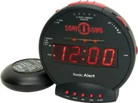 Sonic Alert -Bed Shaker Vibrator 및 Digital Display를 가진 Sonic Bomb Dual Alarm Clock -Black Red