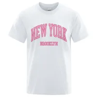 New York Brooklyn Pink City Letter T-Shirts Man Casual Cotton T-Shirt Letni oddychający koszulka odzież swobodna luźna
