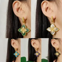 Huggie Good Quality Luxury Jewelry 925 Sterling Silver Zircon Hoop Earrings Four leaf Clover Flower Fritillary Crystal Dangles Earrings