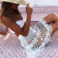 Faldas 2023 Verano Mujer Bikini Cubrir Ups Playa Damas Crochet Hollow Out See Through A-line Mini Sarong Beachwear