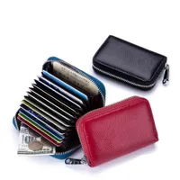 Äkta läderorganisatör företag RFID kreditkortshållare Cowhide minimalistiska kvinnor resekortväska män liten plånbok varm försäljning