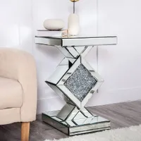Tabela final com incrustação de cristal, mesa quadrada moderna mesa de prata de prata, mesa de extremidade da forma de diamante para sala de estar