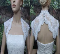 2022 Highd Lace Wedding Bridal Jackets Bolero Applique Crystal Bottom Keyhole Back Wrap voor trouwjurken Plus Size7630284