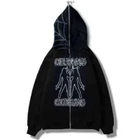 Sweats à capuche pour hommes Sweat-shirts Strass Toile d'araignée Squelette Imprimer Noir Y2k Goth Veste surdimensionnée à fermeture éclair intégrale Mode américaine Vente chaude 220831h 14bj1h