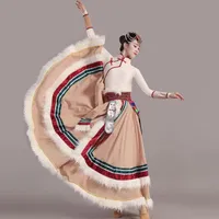 Ny nationell kostym tibetansk dansföreställning kostym etniska mongoler prestanda kostym stor swing kjol
