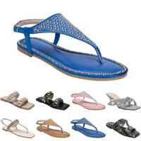 Zapatillas de playa para mujer verano nueva moda Clásico plano negro azul talón diamantes Diseñador interior Diapositivas Diseñadores Señoras Fondo plano sexy Sandalias tamaño