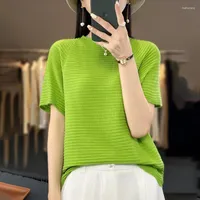 Women's T Shirts Summer Green Wool Blended T-shirt Women O-neck Short Sleeve Tops Knitted Korean Fashion Tees Shirt Mujer Loose Casual