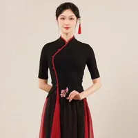 Nouvelle robe de danse classique femmes noir danse moderne corps charme robe d'entraînement style chinois cheongsam haut à manches courtes