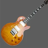 Mahogany fingerboard dual vibrato bridge electric guitar, solid mahogany body, chrome plated hardware, honey exploding maple top guitar