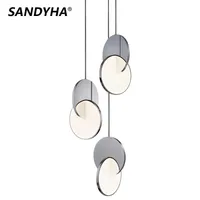 قلادة مصابيح Sandyha الحديثة حلقة جديدة LED قلادة الإضاءة الهندسة الذهب الذهب الحديد ديكور داخلي صغير معلقة مصباح الطعام غرفة نوم G230524