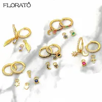 925 Sterling Silver Needle Colorful Crystal Hoop Earrings for Women Four Pendant Moon star cross heart Earrings Luxury Jewelry