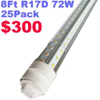 R17d 8 Foot Led Bulb Tube Light HO Base Rotatable Clear Cover 72W, Replacement 300W Fluorescent Lamp Shop Lights,Dual-Ended Power, Cold White 6000K,AC 90-277V crestech