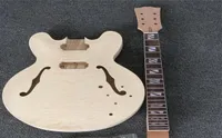En Stock, Kit de guitarra eléctrica de Jazz sin terminar con agujeros F con tapa de arce acolchada, cuerpo semihueco, guitarra DIY sin partes de guitarra 7183623