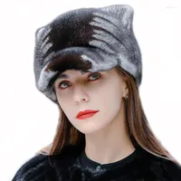 Kogelcaps mode schattige oren oorbeveiliging bont hoed mink vrouwelijke winter gebreide vrouwen blijven warm in echt